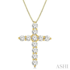 1 Ctw Round Cut Diamond Cross Pendant in 14K Yellow Gold with Chain 1 Ctw Round Cut Diamond Cross Pendant in 14K Yellow Gold with Chain