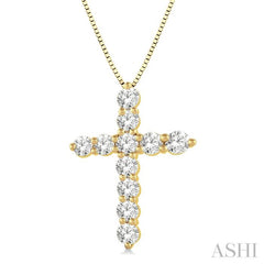 1 Ctw Round Cut Diamond Cross Pendant in 14K Yellow Gold with Chain 1 Ctw Round Cut Diamond Cross Pendant in 14K Yellow Gold with Chain