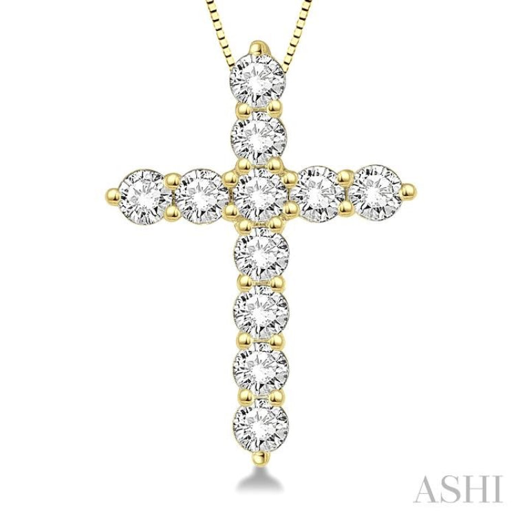 3/4 Ctw Round Cut Diamond Cross Pendant in 14K Yellow Gold with Chain 3/4 Ctw Round Cut Diamond Cross Pendant in 14K Yellow Gold with Chain