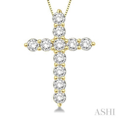 3/4 Ctw Round Cut Diamond Cross Pendant in 14K Yellow Gold with Chain 3/4 Ctw Round Cut Diamond Cross Pendant in 14K Yellow Gold with Chain