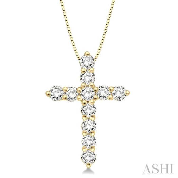 1/2 Ctw Round Cut Diamond Cross Pendant in 14K Yellow Gold with Chain 1/2 Ctw Round Cut Diamond Cross Pendant in 14K Yellow Gold with Chain
