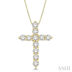 1/2 Ctw Round Cut Diamond Cross Pendant in 14K Yellow Gold with Chain 1/2 Ctw Round Cut Diamond Cross Pendant in 14K Yellow Gold with Chain