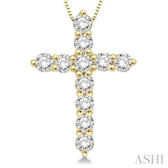 1/2 Ctw Round Cut Diamond Cross Pendant in 14K Yellow Gold with Chain 1/2 Ctw Round Cut Diamond Cross Pendant in 14K Yellow Gold with Chain
