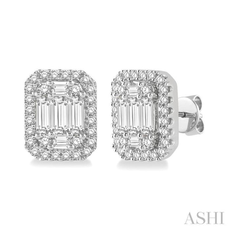 3/8 Ctw Octagonal Baguette & Round Cut Diamond Stud Earrings in 14K White Gold 3/8 Ctw Octagonal Baguette & Round Cut Diamond Stud Earrings in 14K White Gold