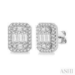 3/8 Ctw Octagonal Baguette & Round Cut Diamond Stud Earrings in 14K White Gold 3/8 Ctw Octagonal Baguette & Round Cut Diamond Stud Earrings in 14K White Gold