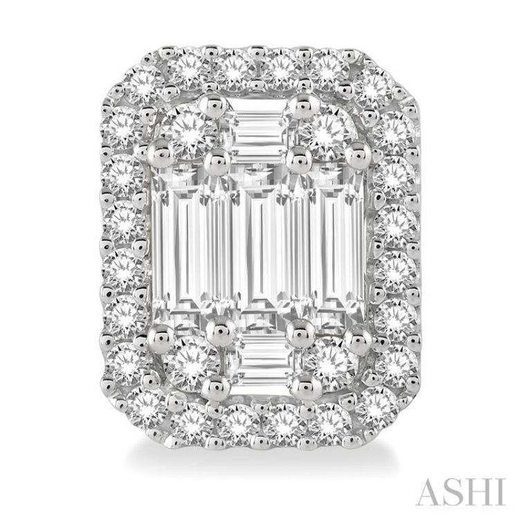 3/8 Ctw Octagonal Baguette & Round Cut Diamond Stud Earrings in 14K White Gold 3/8 Ctw Octagonal Baguette & Round Cut Diamond Stud Earrings in 14K White Gold