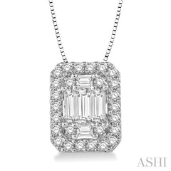 3/8 Ctw Octagonal Baguette & Round Cut Diamond Pendant With Box Chain in 14K White Gold 3/8 Ctw Octagonal Baguette & Round Cut Diamond Pendant With Box Chain in 14K White Gold