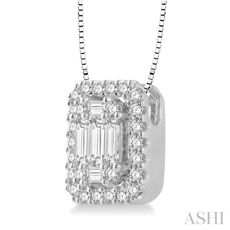3/8 Ctw Octagonal Baguette & Round Cut Diamond Pendant With Box Chain in 14K White Gold 3/8 Ctw Octagonal Baguette & Round Cut Diamond Pendant With Box Chain in 14K White Gold