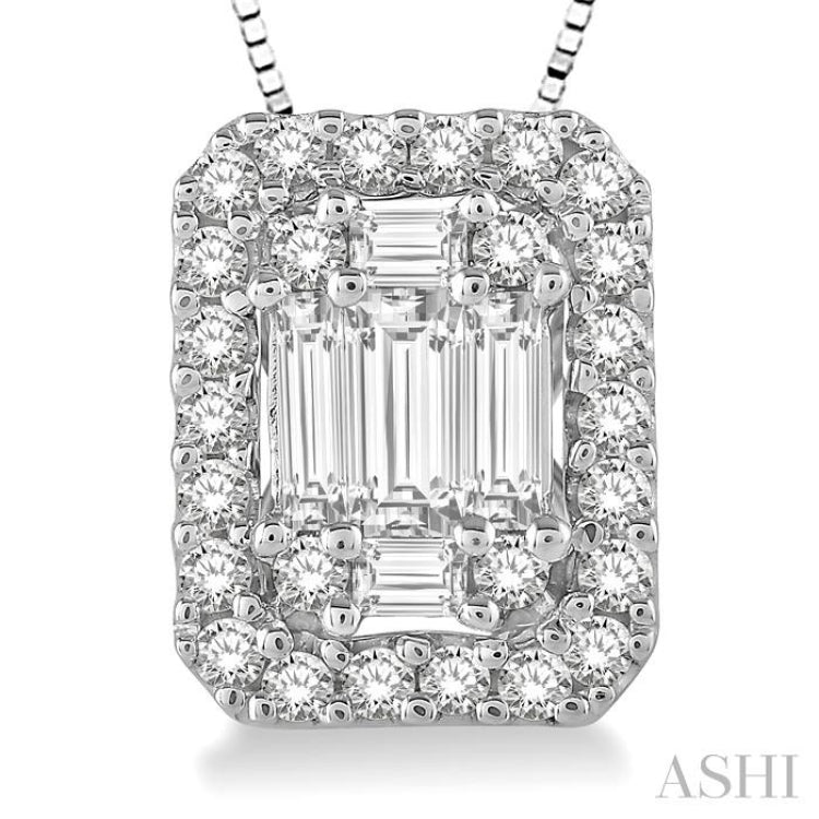 3/8 Ctw Octagonal Baguette & Round Cut Diamond Pendant With Box Chain in 14K White Gold 3/8 Ctw Octagonal Baguette & Round Cut Diamond Pendant With Box Chain in 14K White Gold