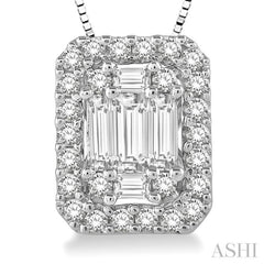 3/8 Ctw Octagonal Baguette & Round Cut Diamond Pendant With Box Chain in 14K White Gold 3/8 Ctw Octagonal Baguette & Round Cut Diamond Pendant With Box Chain in 14K White Gold