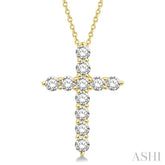 1 1/2 Ctw Round Cut Diamond Cross Pendant in 14K Yellow Gold with Chain