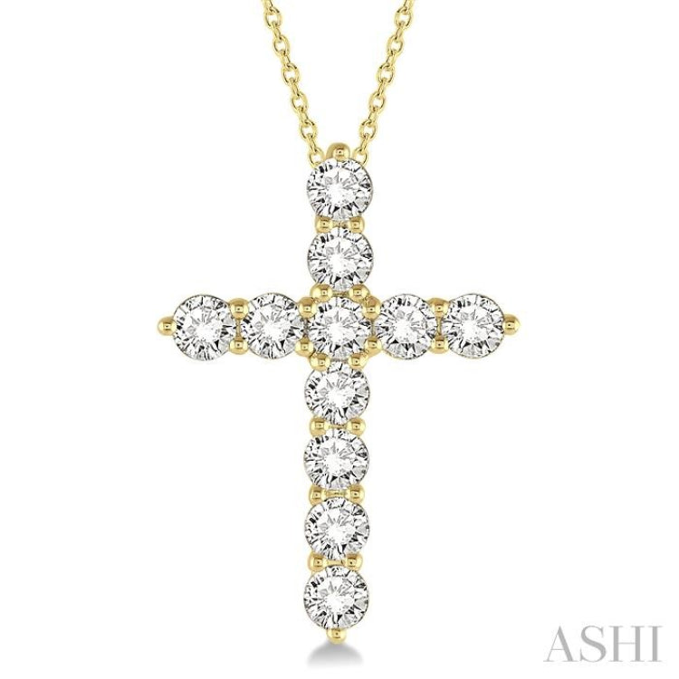 2 Ctw Round Cut Diamond Cross Pendant in 14K Yellow Gold with Chain 2 Ctw Round Cut Diamond Cross Pendant in 14K Yellow Gold with Chain