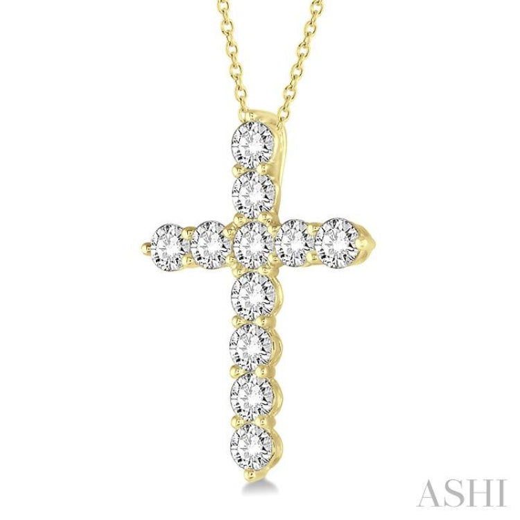 2 Ctw Round Cut Diamond Cross Pendant in 14K Yellow Gold with Chain 2 Ctw Round Cut Diamond Cross Pendant in 14K Yellow Gold with Chain