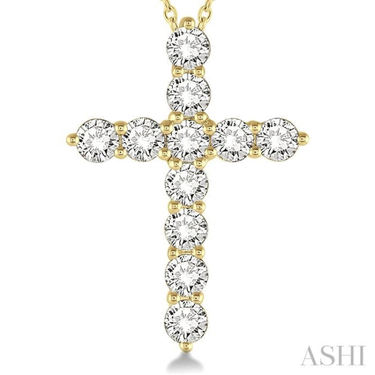 2 Ctw Round Cut Diamond Cross Pendant in 14K Yellow Gold with Chain 2 Ctw Round Cut Diamond Cross Pendant in 14K Yellow Gold with Chain