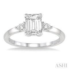 3/4 Ctw Octagon Emerald and Pear Cut Diamond Ladies Engagement Ring with 1/2 Ct Emerald Cut Center Stone in 14K White Gold 3/4 Ctw Octagon Emerald and Pear Cut Diamond Ladies Engagement Ring with 1/2 Ct Emerald Cut Center Stone in 14K White Gold