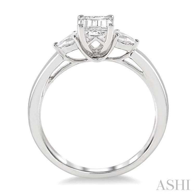 3/4 Ctw Octagon Emerald and Pear Cut Diamond Ladies Engagement Ring with 1/2 Ct Emerald Cut Center Stone in 14K White Gold 3/4 Ctw Octagon Emerald and Pear Cut Diamond Ladies Engagement Ring with 1/2 Ct Emerald Cut Center Stone in 14K White Gold