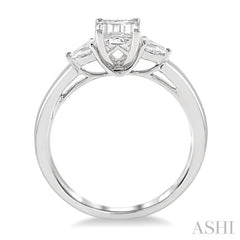3/4 Ctw Octagon Emerald and Pear Cut Diamond Ladies Engagement Ring with 1/2 Ct Emerald Cut Center Stone in 14K White Gold 3/4 Ctw Octagon Emerald and Pear Cut Diamond Ladies Engagement Ring with 1/2 Ct Emerald Cut Center Stone in 14K White Gold