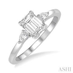 1/2 Ctw Octagon Emerald and Pear Cut Diamond Ladies Engagement Ring with 1/3 Ct Emerald Cut Center Stone in 14K White Gold 1/2 Ctw Octagon Emerald and Pear Cut Diamond Ladies Engagement Ring with 1/3 Ct Emerald Cut Center Stone in 14K White Gold