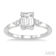 1/2 Ctw Octagon Emerald and Pear Cut Diamond Ladies Engagement Ring with 1/3 Ct Emerald Cut Center Stone in 14K White Gold 1/2 Ctw Octagon Emerald and Pear Cut Diamond Ladies Engagement Ring with 1/3 Ct Emerald Cut Center Stone in 14K White Gold