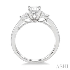 1/2 Ctw Octagon Emerald and Pear Cut Diamond Ladies Engagement Ring with 1/3 Ct Emerald Cut Center Stone in 14K White Gold 1/2 Ctw Octagon Emerald and Pear Cut Diamond Ladies Engagement Ring with 1/3 Ct Emerald Cut Center Stone in 14K White Gold