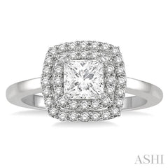 3/4 Ctw Princess & Halo Round Cut Diamond Ladies Engagement Ring With 1/2 Ct Princess Cut Center Stone in 14K White Gold 3/4 Ctw Princess & Halo Round Cut Diamond Ladies Engagement Ring With 1/2 Ct Princess Cut Center Stone in 14K White Gold