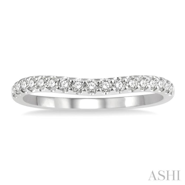 1/4 ctw Arched Center Round Cut Diamond Wedding Band in 14K White Gold 1/4 ctw Arched Center Round Cut Diamond Wedding Band in 14K White Gold