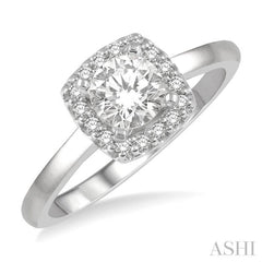 1/3 Ctw Cushion Shape Halo Diamond Engagement Ring With 1/4 Ct Round Cut Diamond Center Stone in 14K White Gold 1/3 Ctw Cushion Shape Halo Diamond Engagement Ring With 1/4 Ct Round Cut Diamond Center Stone in 14K White Gold