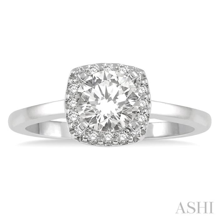 1/3 Ctw Cushion Shape Halo Diamond Engagement Ring With 1/4 Ct Round Cut Diamond Center Stone in 14K White Gold 1/3 Ctw Cushion Shape Halo Diamond Engagement Ring With 1/4 Ct Round Cut Diamond Center Stone in 14K White Gold