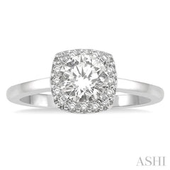 1/3 Ctw Cushion Shape Halo Diamond Engagement Ring With 1/4 Ct Round Cut Diamond Center Stone in 14K White Gold 1/3 Ctw Cushion Shape Halo Diamond Engagement Ring With 1/4 Ct Round Cut Diamond Center Stone in 14K White Gold