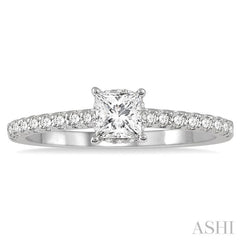 1/2 ctw Round Cut Diamond Engagement Ring With 1/4 ct Princess Cut Center Stone in 14K White Gold 1/2 ctw Round Cut Diamond Engagement Ring With 1/4 ct Princess Cut Center Stone in 14K White Gold
