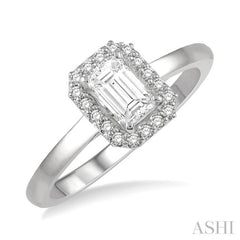 1/3 ctw Round Cut Diamond Engagement Ring With 1/4 ct Emerald Cut Center Stone in 14K White Gold 1/3 ctw Round Cut Diamond Engagement Ring With 1/4 ct Emerald Cut Center Stone in 14K White Gold