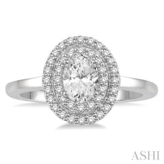 1/2 ctw Oval Cut Center Stone and Round Cut Diamond 1/3 ctw Ladies Engagement Ring in 14K White Gold 1/2 ctw Oval Cut Center Stone and Round Cut Diamond 1/3 ctw Ladies Engagement Ring in 14K White Gold