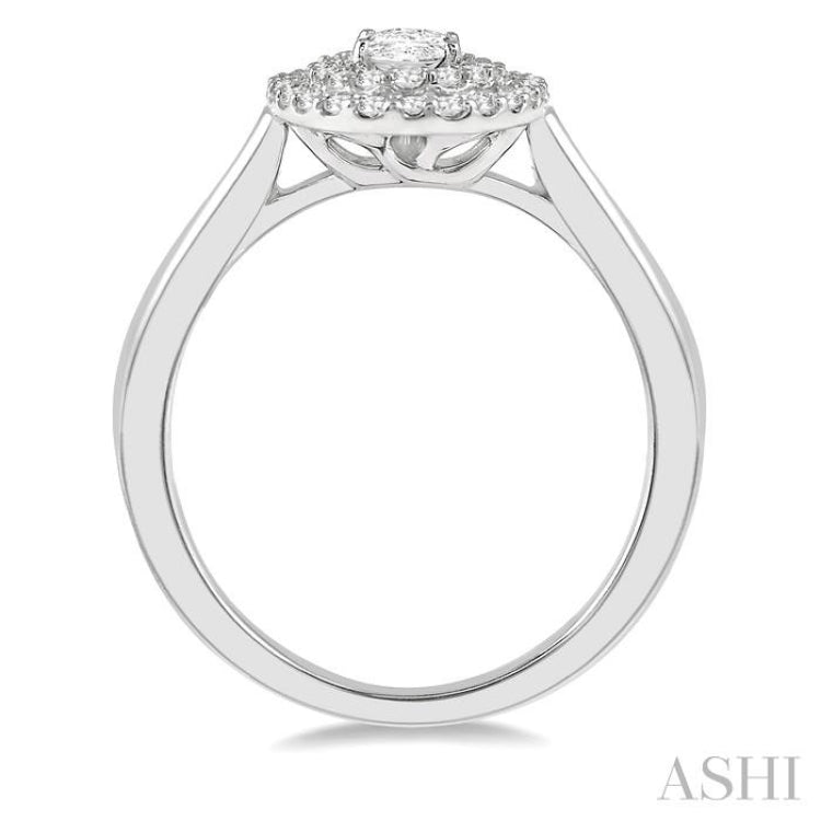 1/2 ctw Oval Cut Center Stone and Round Cut Diamond 1/3 ctw Ladies Engagement Ring in 14K White Gold 1/2 ctw Oval Cut Center Stone and Round Cut Diamond 1/3 ctw Ladies Engagement Ring in 14K White Gold