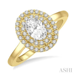 1/2 ctw Twin Halo Round Cut Diamond Engagement Ring With 1/4 ct Oval Cut Center Stone in 14K Yellow and White Gold 1/2 ctw Twin Halo Round Cut Diamond Engagement Ring With 1/4 ct Oval Cut Center Stone in 14K Yellow and White Gold