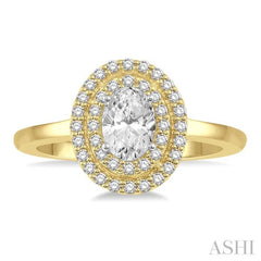 1/2 ctw Twin Halo Round Cut Diamond Engagement Ring With 1/4 ct Oval Cut Center Stone in 14K Yellow and White Gold 1/2 ctw Twin Halo Round Cut Diamond Engagement Ring With 1/4 ct Oval Cut Center Stone in 14K Yellow and White Gold