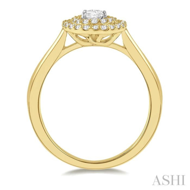 1/2 ctw Twin Halo Round Cut Diamond Engagement Ring With 1/4 ct Oval Cut Center Stone in 14K Yellow and White Gold 1/2 ctw Twin Halo Round Cut Diamond Engagement Ring With 1/4 ct Oval Cut Center Stone in 14K Yellow and White Gold