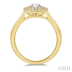 1/2 ctw Twin Halo Round Cut Diamond Engagement Ring With 1/4 ct Oval Cut Center Stone in 14K Yellow and White Gold 1/2 ctw Twin Halo Round Cut Diamond Engagement Ring With 1/4 ct Oval Cut Center Stone in 14K Yellow and White Gold