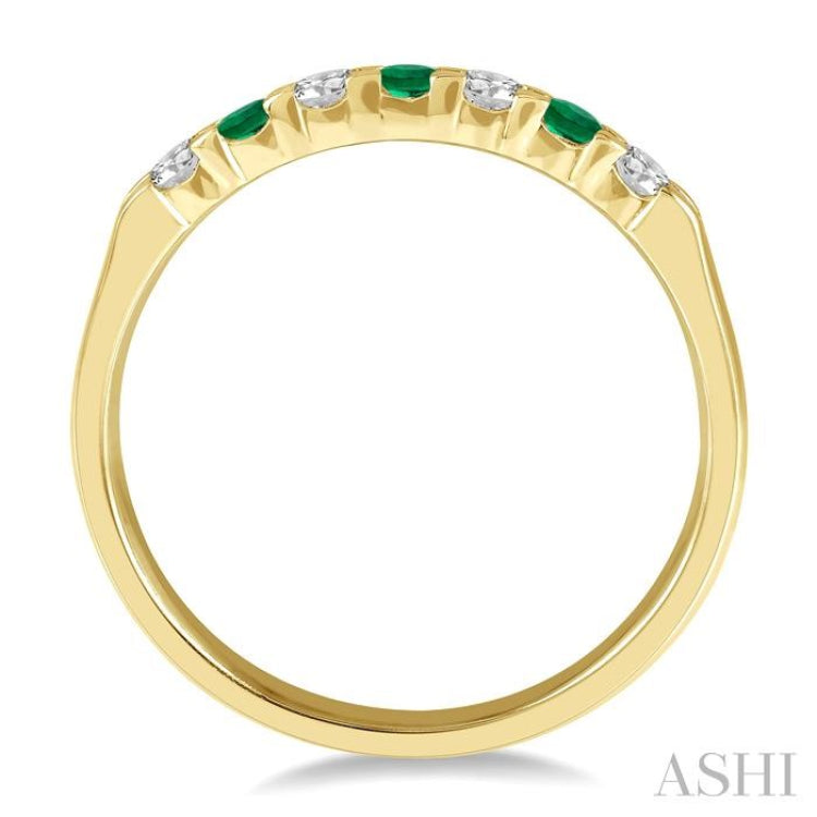 2.3 MM Emerald and 1/5 Ctw Round Cut Diamond Precious Wedding Band in 14K Yellow Gold 2.3 MM Emerald and 1/5 Ctw Round Cut Diamond Precious Wedding Band in 14K Yellow Gold