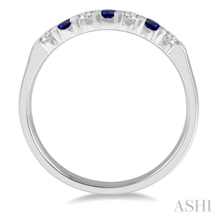 2.3 MM Sapphire and 1/5 Ctw Round Cut Diamond Precious Wedding Band in 14K White Gold 2.3 MM Sapphire and 1/5 Ctw Round Cut Diamond Precious Wedding Band in 14K White Gold
