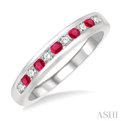 2 MM Ruby and 1/5 Ctw Round Cut Diamond Precious Wedding Band in 14K White Gold 2 MM Ruby and 1/5 Ctw Round Cut Diamond Precious Wedding Band in 14K White Gold