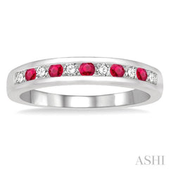 2 MM Ruby and 1/5 Ctw Round Cut Diamond Precious Wedding Band in 14K White Gold 2 MM Ruby and 1/5 Ctw Round Cut Diamond Precious Wedding Band in 14K White Gold