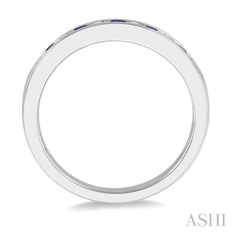 2 MM Sapphire and 1/5 Ctw Round Cut Diamond Precious Wedding Band in 14K White Gold 2 MM Sapphire and 1/5 Ctw Round Cut Diamond Precious Wedding Band in 14K White Gold