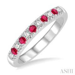 2 MM Ruby and 1/5 Ctw Round Cut Diamond Precious Wedding Band in 14K White Gold 2 MM Ruby and 1/5 Ctw Round Cut Diamond Precious Wedding Band in 14K White Gold