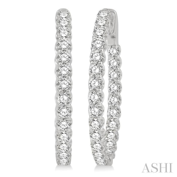 4 ctw Inside-Out Round Cut Diamond Oval Shape Hoop Earrings in 14K White Gold 4 ctw Inside-Out Round Cut Diamond Oval Shape Hoop Earrings in 14K White Gold