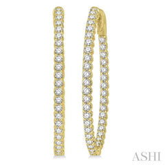 1 1/2 ctw Inside-Out Round Cut Diamond Oval Shape Hoop Earrings in 14K Yellow Gold 1 1/2 ctw Inside-Out Round Cut Diamond Oval Shape Hoop Earrings in 14K Yellow Gold