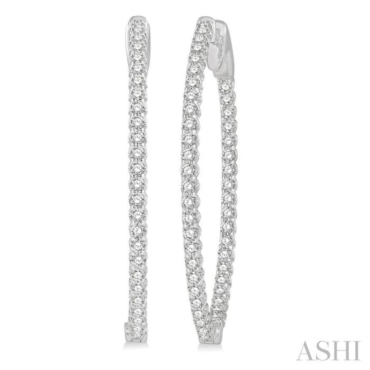 1 ctw Inside-Out Round Cut Diamond Oval Shape Hoop Earrings in 14K White Gold 1 ctw Inside-Out Round Cut Diamond Oval Shape Hoop Earrings in 14K White Gold