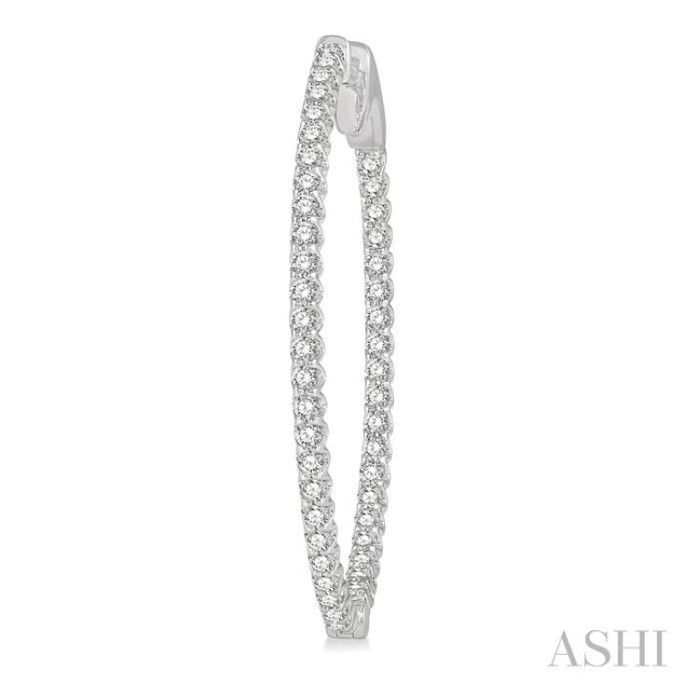 1 ctw Inside-Out Round Cut Diamond Oval Shape Hoop Earrings in 14K White Gold 1 ctw Inside-Out Round Cut Diamond Oval Shape Hoop Earrings in 14K White Gold