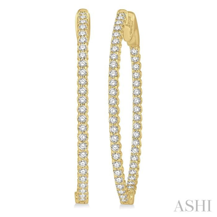 1 ctw Inside-Out Round Cut Diamond Oval Shape Hoop Earrings in 14K Yellow Gold 1 ctw Inside-Out Round Cut Diamond Oval Shape Hoop Earrings in 14K Yellow Gold