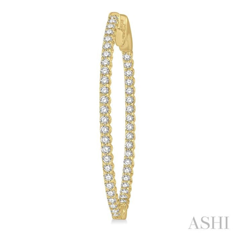 1 ctw Inside-Out Round Cut Diamond Oval Shape Hoop Earrings in 14K Yellow Gold 1 ctw Inside-Out Round Cut Diamond Oval Shape Hoop Earrings in 14K Yellow Gold
