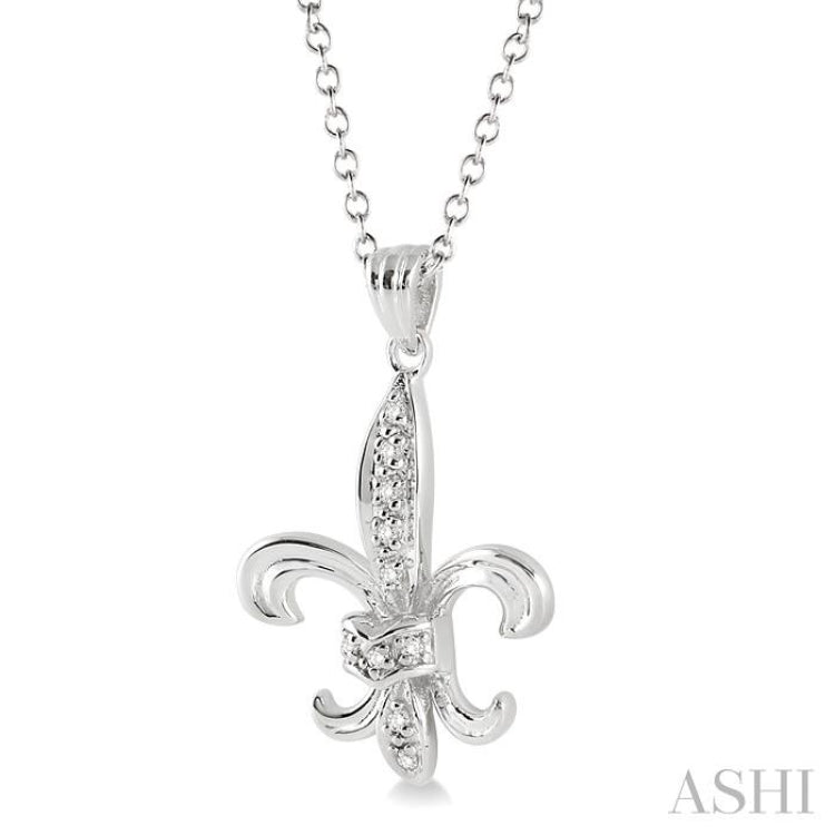 1/20 Ctw Single Cut Diamond Fleur De Lis Pendant in Sterling Silver with Chain 1/20 Ctw Single Cut Diamond Fleur De Lis Pendant in Sterling Silver with Chain